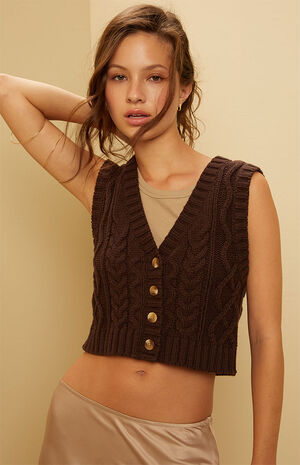 Shrunken Cable Knit Sweater Vest Shrunken Cable Knit Sweater Vest image number 1