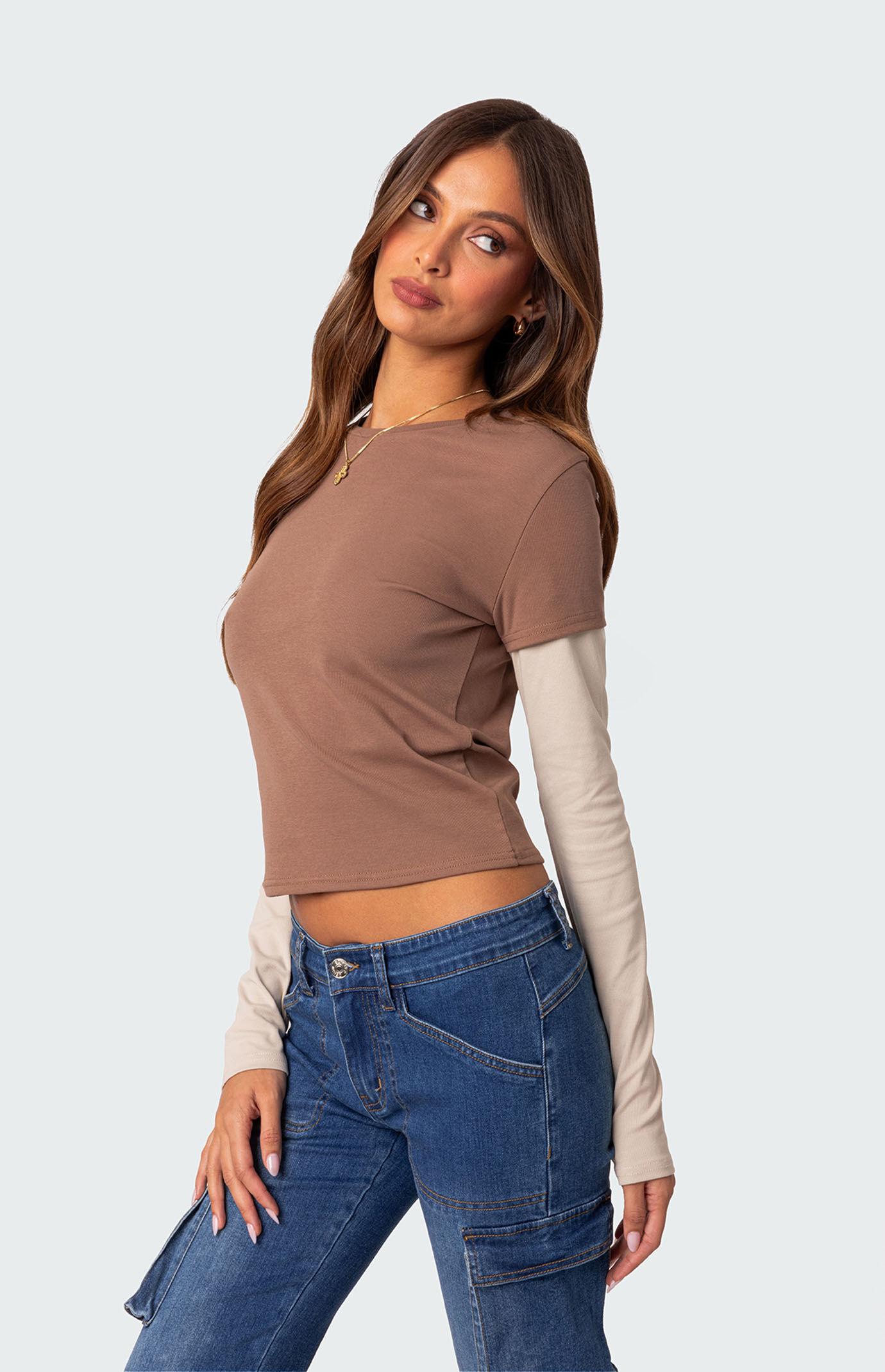 トップス todayful back layered long t-shirts PALINDA Women's Crew Neck Ribbed Fitted Shirts Basic Long