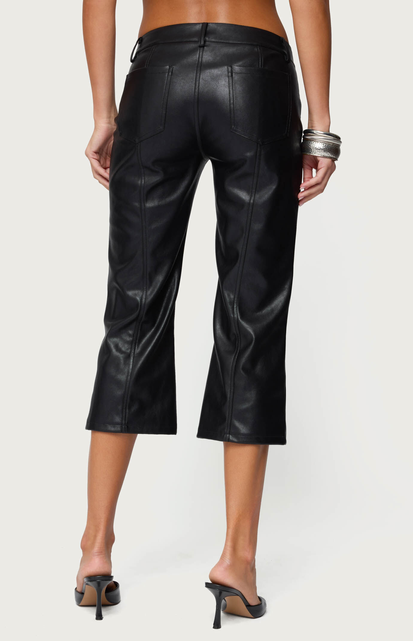Edikted Lexy Faux Leather Flared Capri Pants
