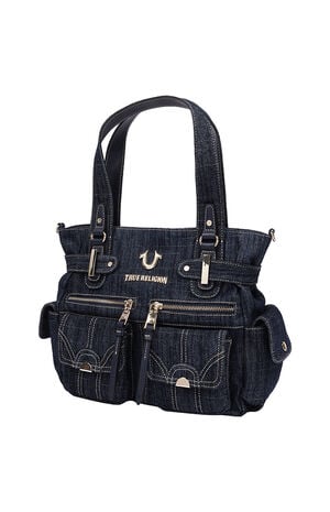 Multi Pocket Dark Denim Cinch Tote Bag image number 3