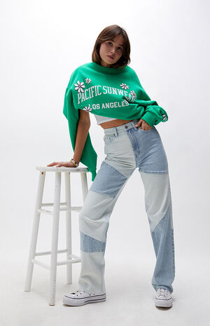 Eco Two-Tone Patchwork Boyfriend Jeans image number 4