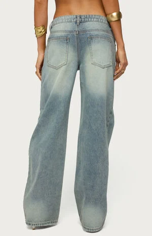 Raelynn Washed Low Rise Baggy Jeans image number 3