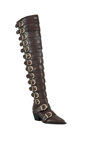 Braulia Brown Crocodile Faux Leather Over The Knee Boots image number 2
