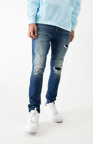 Dark Ripped Stacked Skinny Jeans image number 1
