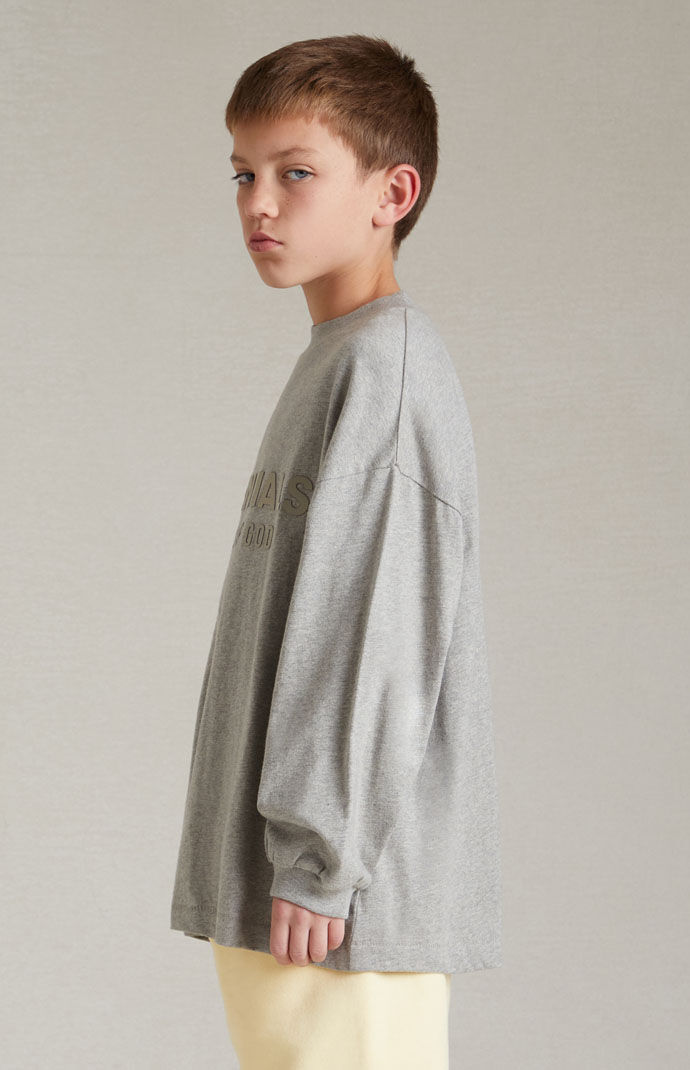 Kids Fear of God Essentials Dark Heather Oatmeal Long Sleeve