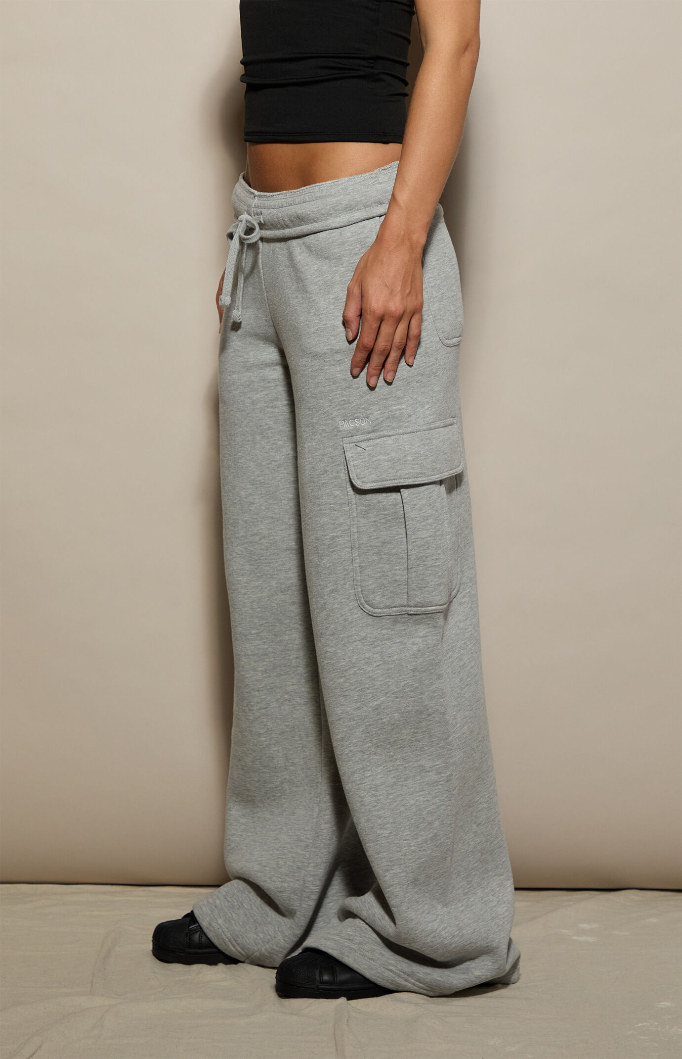 Pacsun Heather Grey Ultra Soft Fleece Cargo Baggy Sweatpants