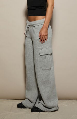 Heather Grey Ultra Soft Fleece Cargo Baggy Sweatpants image number 3