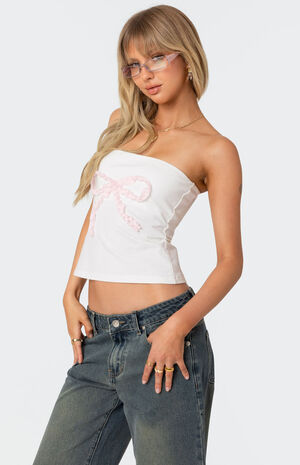 Lace Bow Built in Bra Tub Tube Top image number 4