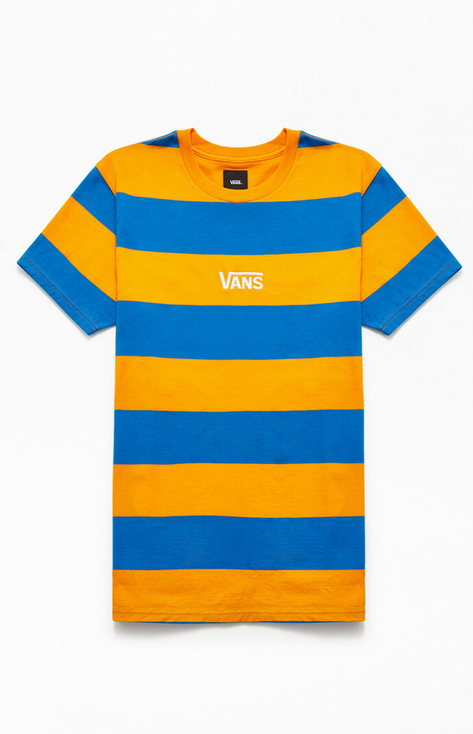 blue vans yellow stripe