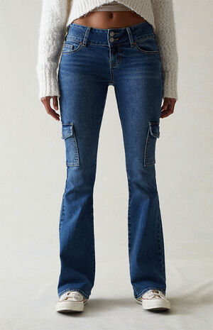 Stretch Dark Indigo Low Rise Cargo Bootcut  Jeans image number 1