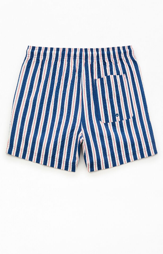 Pacsun Blue & Red Resort Striped 4.5" Swim Trunks