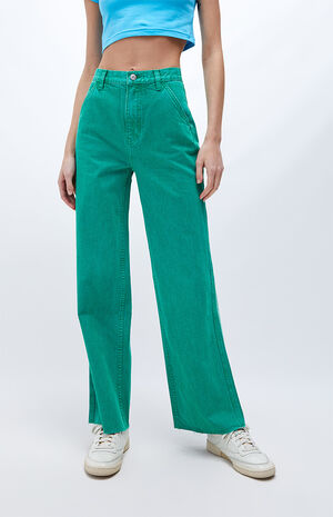 Green Ultra High Waisted Fitted Flare Pants image number 1