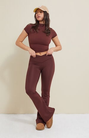 PAC WHISPER Active Brown Crossover Flare Yoga Pants image number 1