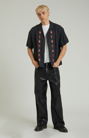 Black Vegan Leather Baggy Pants image number 2