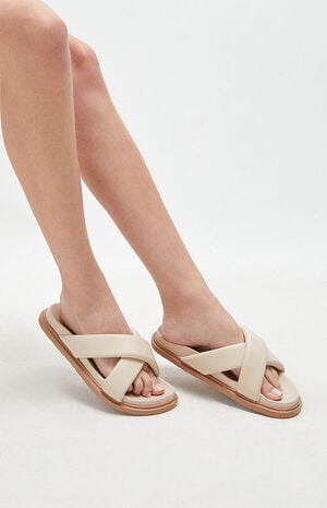 Women's Crisscross Faux Leather Slide Sandals image number 2