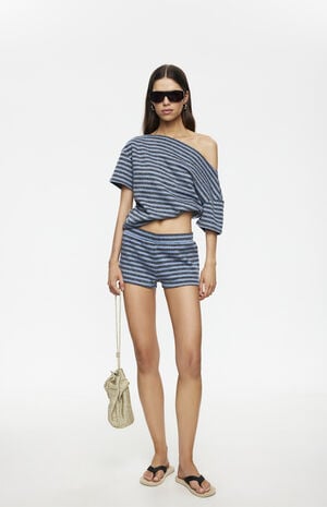 Bloom Grey & Blue Striped Knit Shorts image number 4