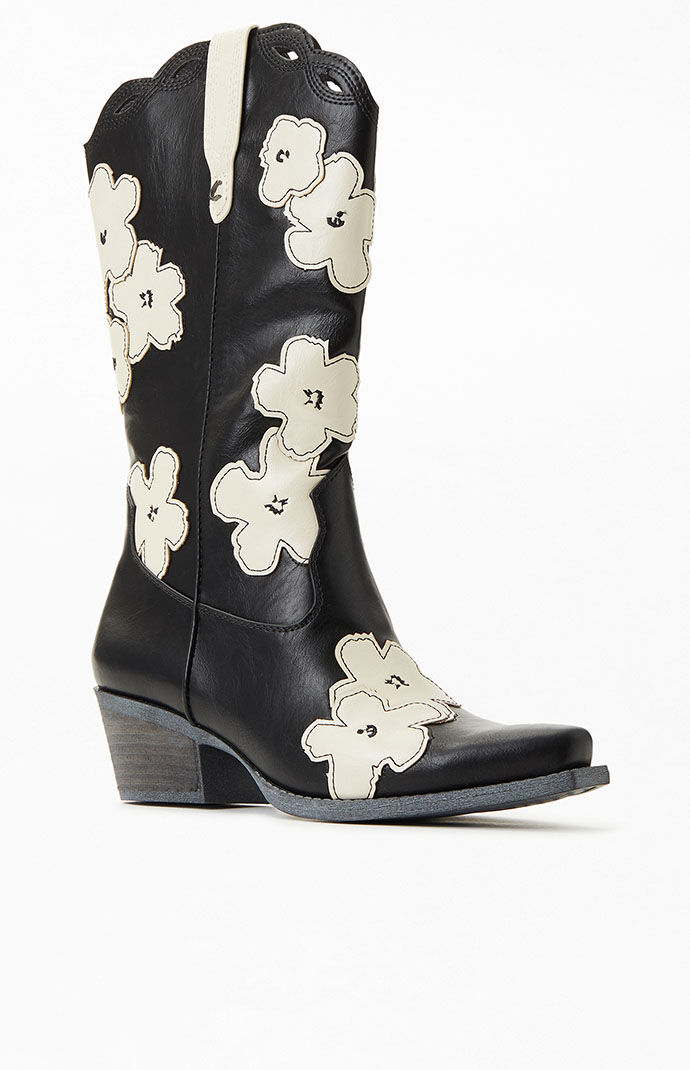 CIRCUS NY Black White Flower Jill 2 Cowboy Boots PacSun