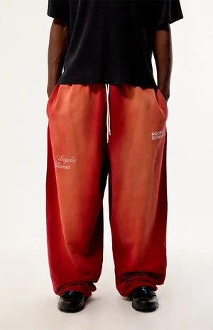 Washed Red Terrain Wide Leg Sweatpants image number 1