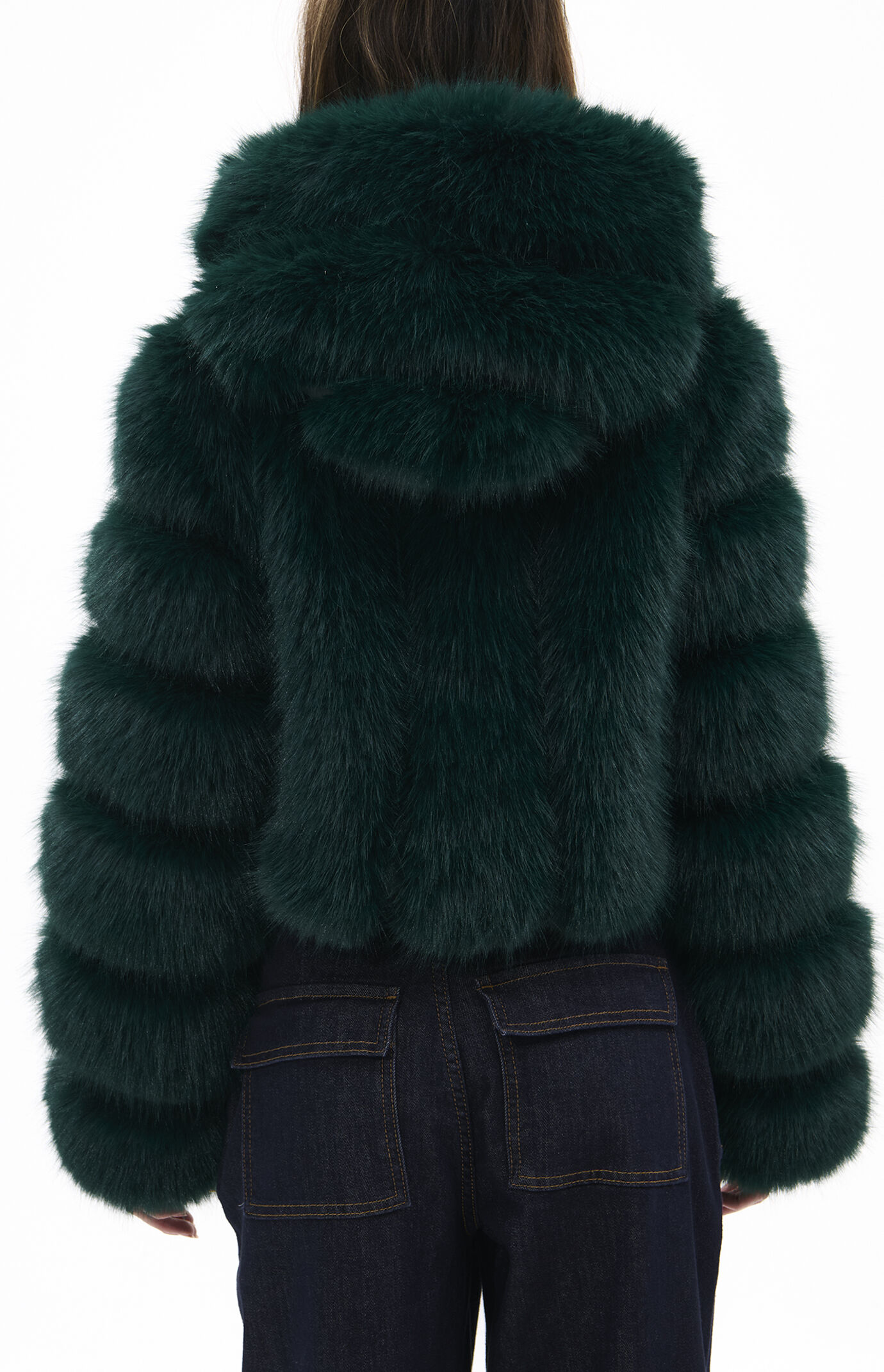 AZALEA WANG Jolene Emerald Hooded Faux Fur Coat