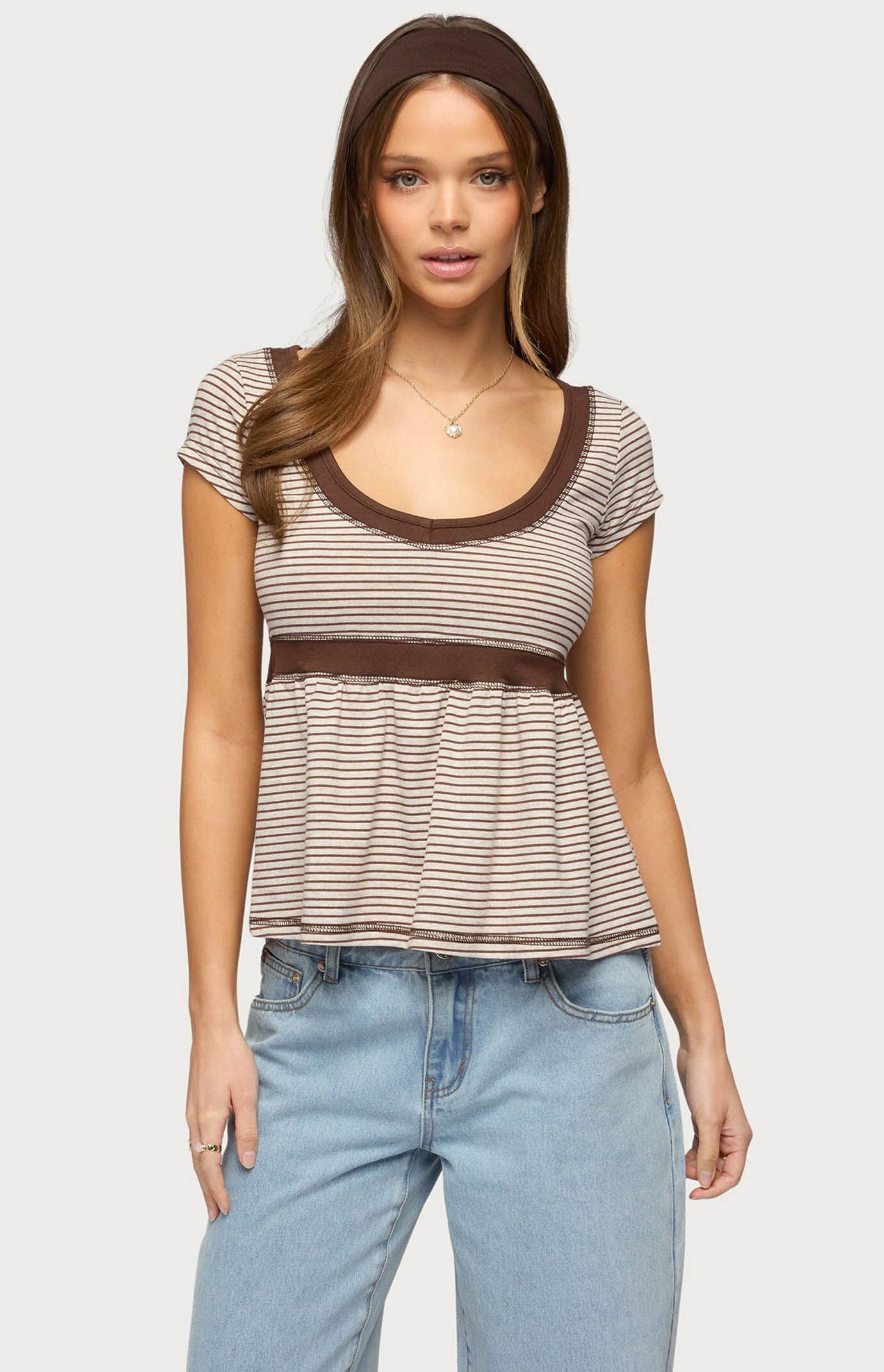 Edikted Sady Contrast Striped Babydoll Top
