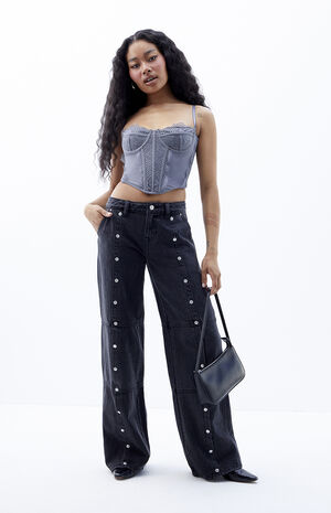 Casey Black Low Rise Seam Baggy Jeans image number 2