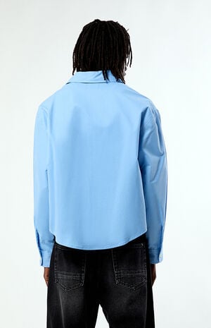 Blue Common Space Solid Long Sleeve Oxford Shirt image number 4