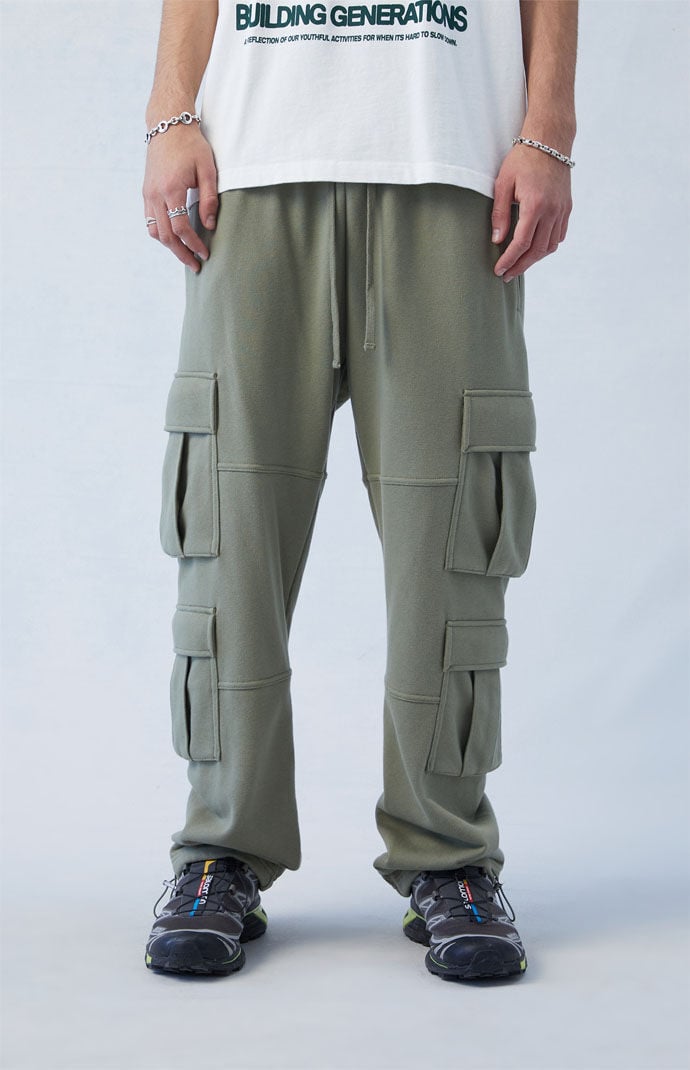 Pacsun Terry Olive Straight Cargo Sweatpants | PacSun