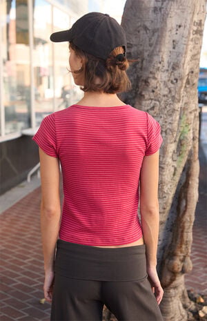 Red and Pink Striped Ashlyn Short Sleeve Top image number 3