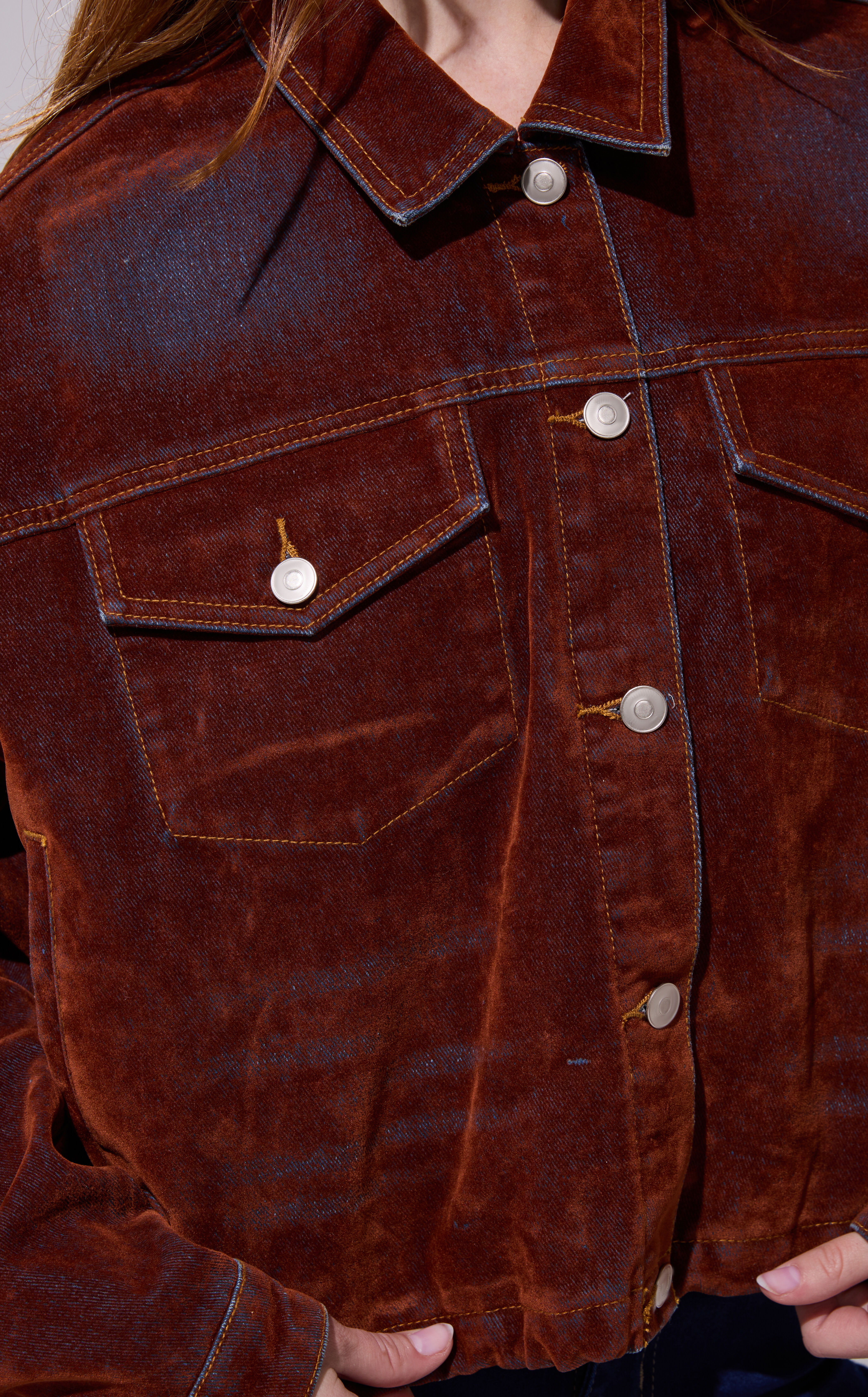 AZALEA WANG Sampson Burnt Orange Velvet Denim Jacket | Pacsun