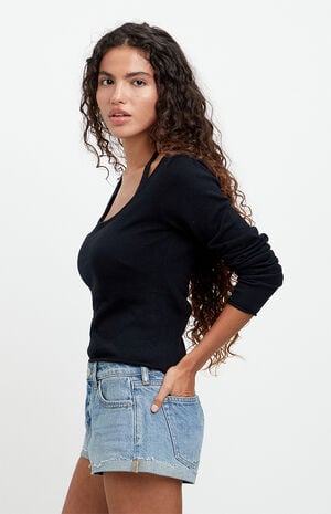 Jamie Low Rise Jean Micro Shorts Medium Blue image number 4