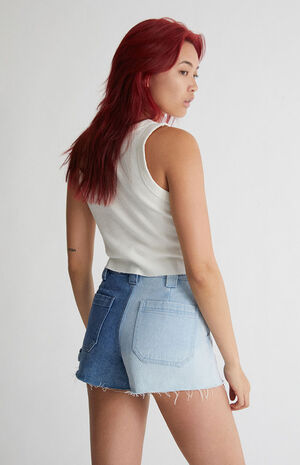 Two-Tone Utility Straight Leg Denim Shorts image number 4
