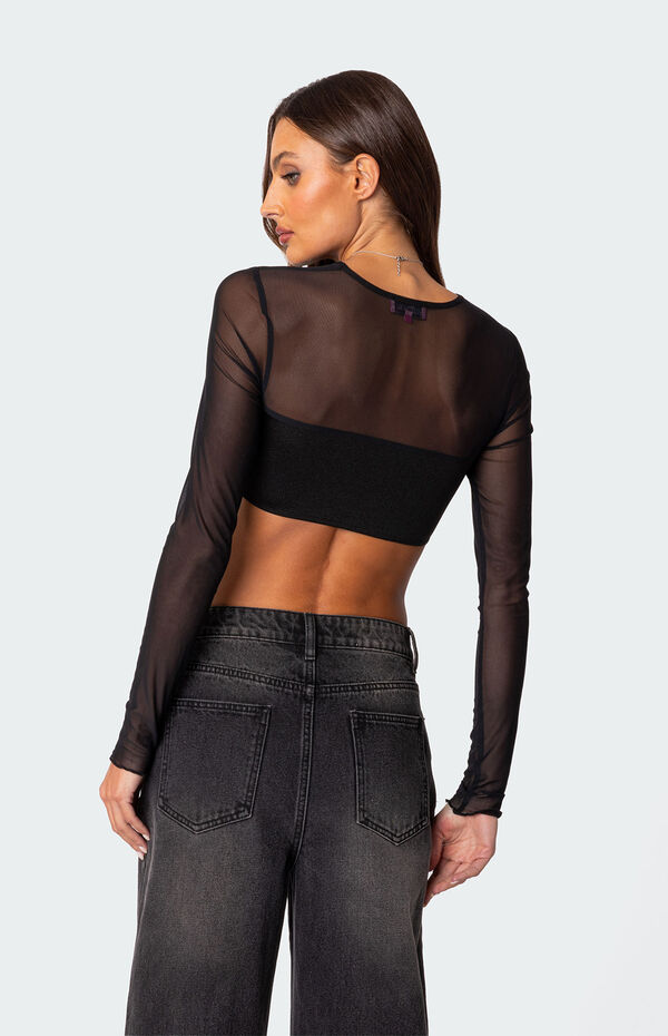 Edikted Night Out Sheer Long Sleeve Crop Top PacSun