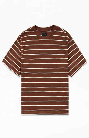 brown and white striped t shirt