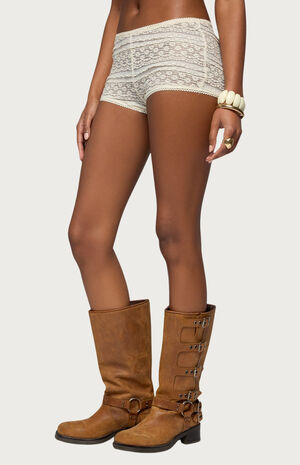 Yalena Sheer Lace Micro Shorts image number 2