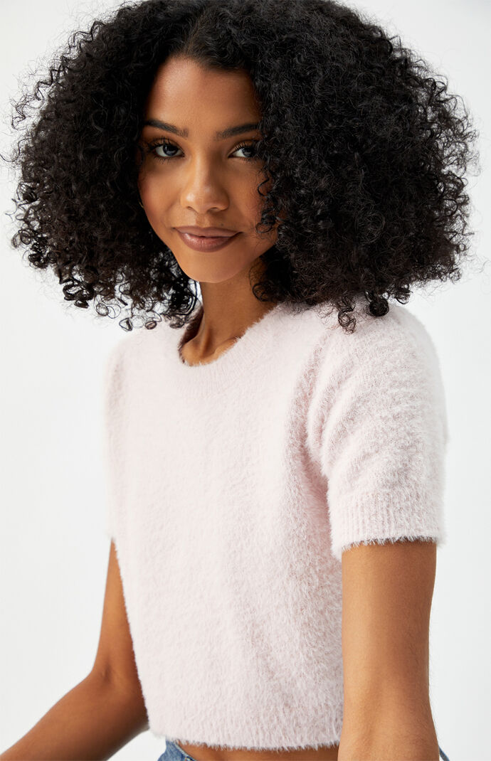 Fuzzy short shop sleeve sweater