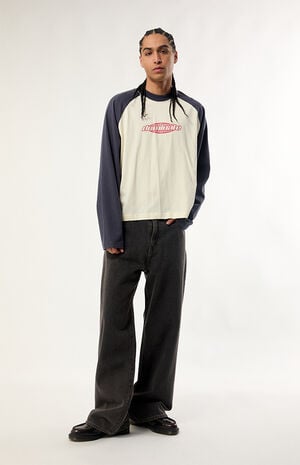 Blue & White Dominate Heavyweight Cropped Long Sleeve T-Shirt image number 5