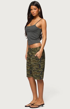 Camo Denim Low Rise Bermuda Shorts image number 4
