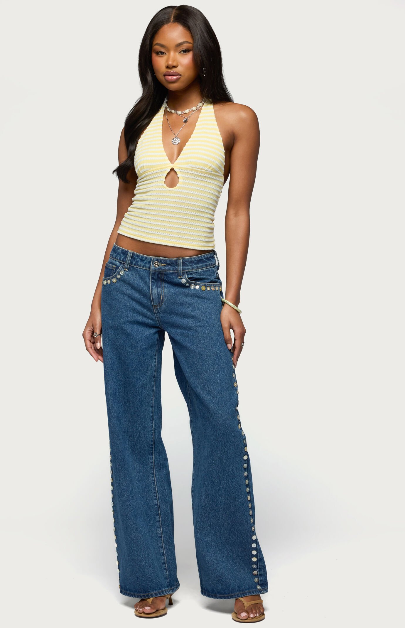 Edikted Maylah Keyhole Striped Textured Halter Top