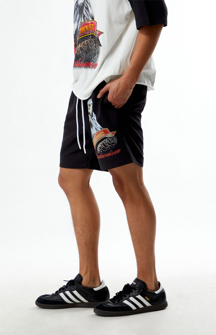 Budweiser PACSUN ナイロン スイムショーツ S 赤 白 青 総柄 Budweiser PACSUN ナイロン スイムショーツ S 赤 白 青 総柄