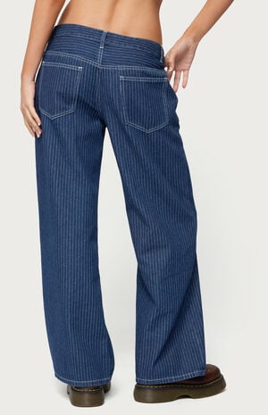 Petite Pinstripe Low Rise Baggy Jeans image number 3