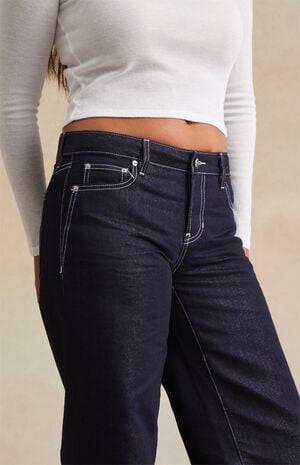 Dark Blue Metallic Contrast Stitch Low Rise Baggy Jeans image number 5