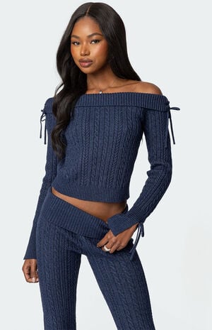Chase Fold Over Cable Knit Top image number 1