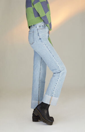 Eco Light Blue Raw Cuff Boyfriend Jeans image number 3