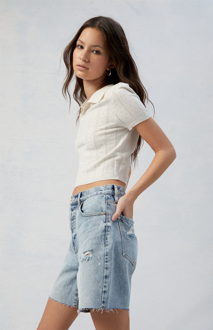 PacSun Eco Light Indigo Ripped Denim Dad Jorts PacSun