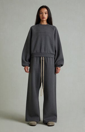 Women's Charcoal Heather Lounge Fleece Baggy Sweatpants image number 2