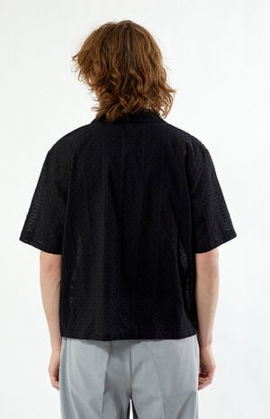 Black Pointelle Oversized Camp Shirt image number 3