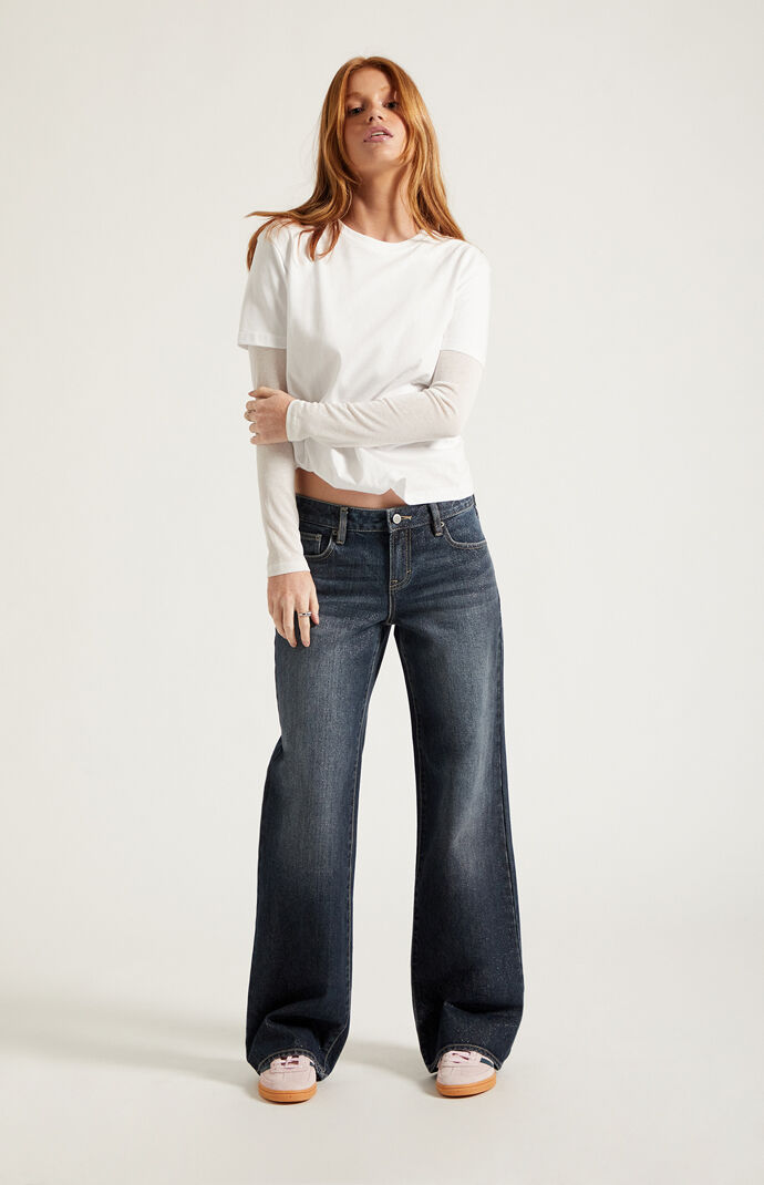 Pacsun Zoe Low Rise Girlfriend Jeans Sparkly Dark Blue