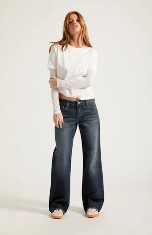 Zoe Low Rise Girlfriend Jeans Sparkly Dark Blue image number 6