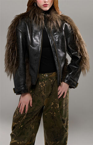 Tahlis Espresso Faux Fur Moto Jacket image number 2