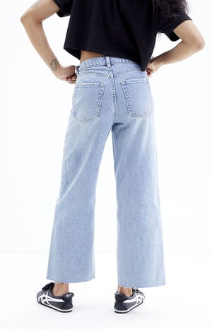 Nora Light Indigo Ripped Cropped Wide Leg Jeans image number 4